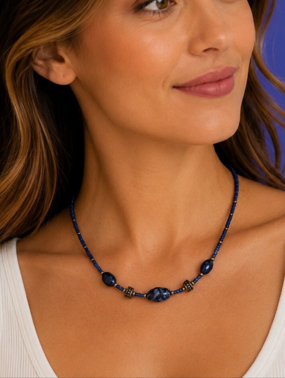 3/$30 HANDMADE Blue Glass Beaded Necklace